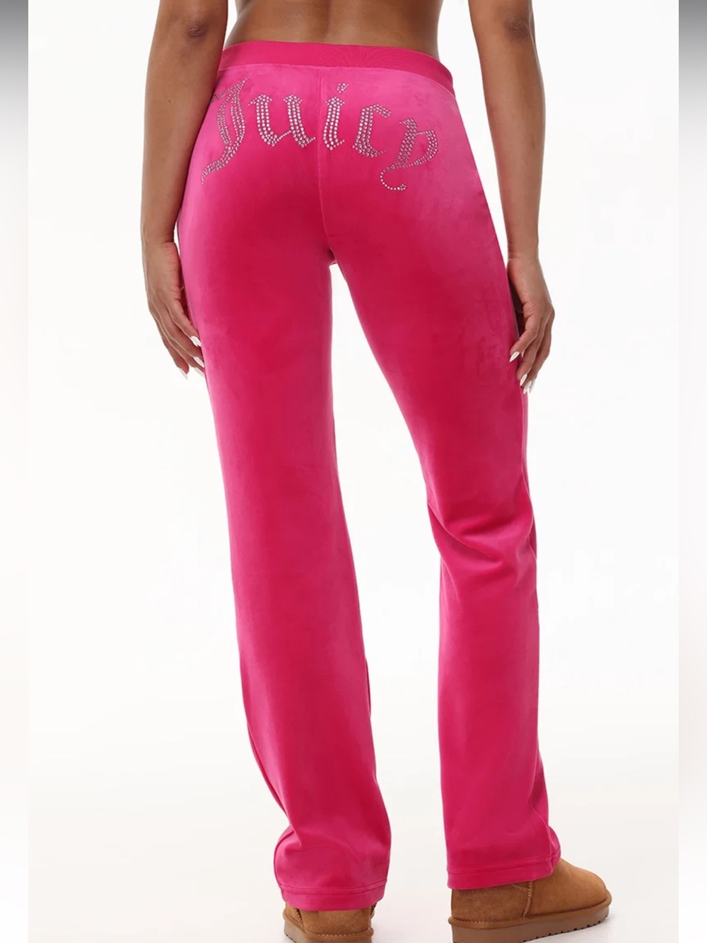 Juicy Couture Pink Velour Track Pants with Rhinestone 'Juicy' Back Logo